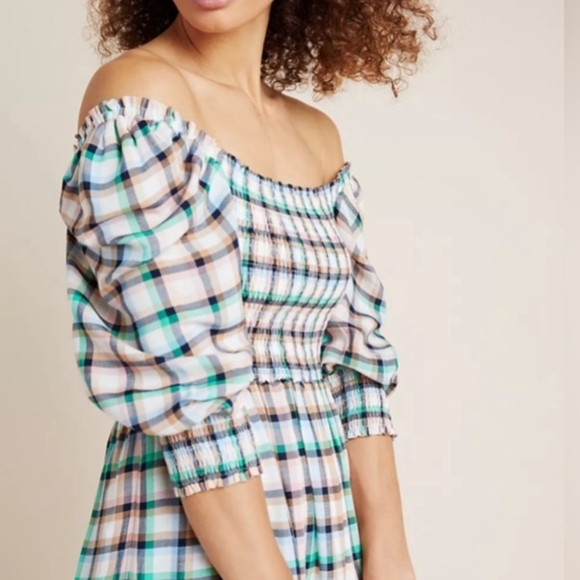 Anthropologie Maeve Cerie Plaid Smocked Maxi Dress, S - Picture 3 of 15